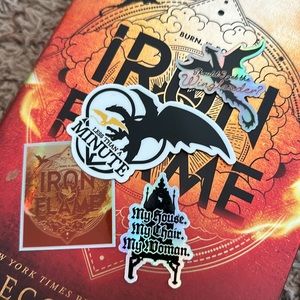 First edition Iron Flame book Sprayed Edges with custom holographic stickers